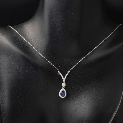 0,51 Karat Safirli 0,27 Karat Diamond Necklace - 14K - 2.05g - EZ Gold