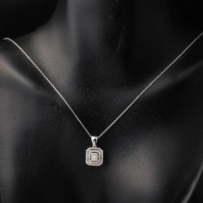 0,22 Karat Baguette avec Diamant Collier - 14K - 1.74g - EZ Gold