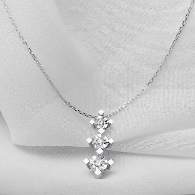 Tria Solitaire Diamondlı White Gold Necklace - 14K - 1.34g - EZ Gold