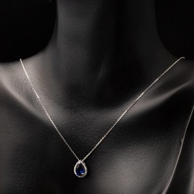 Pırlantalı Safir Altın Kolye - 14K - 1.67g - EZ Gold