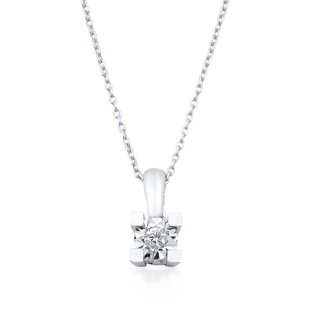 Diamond Solitairelı Gold Necklace