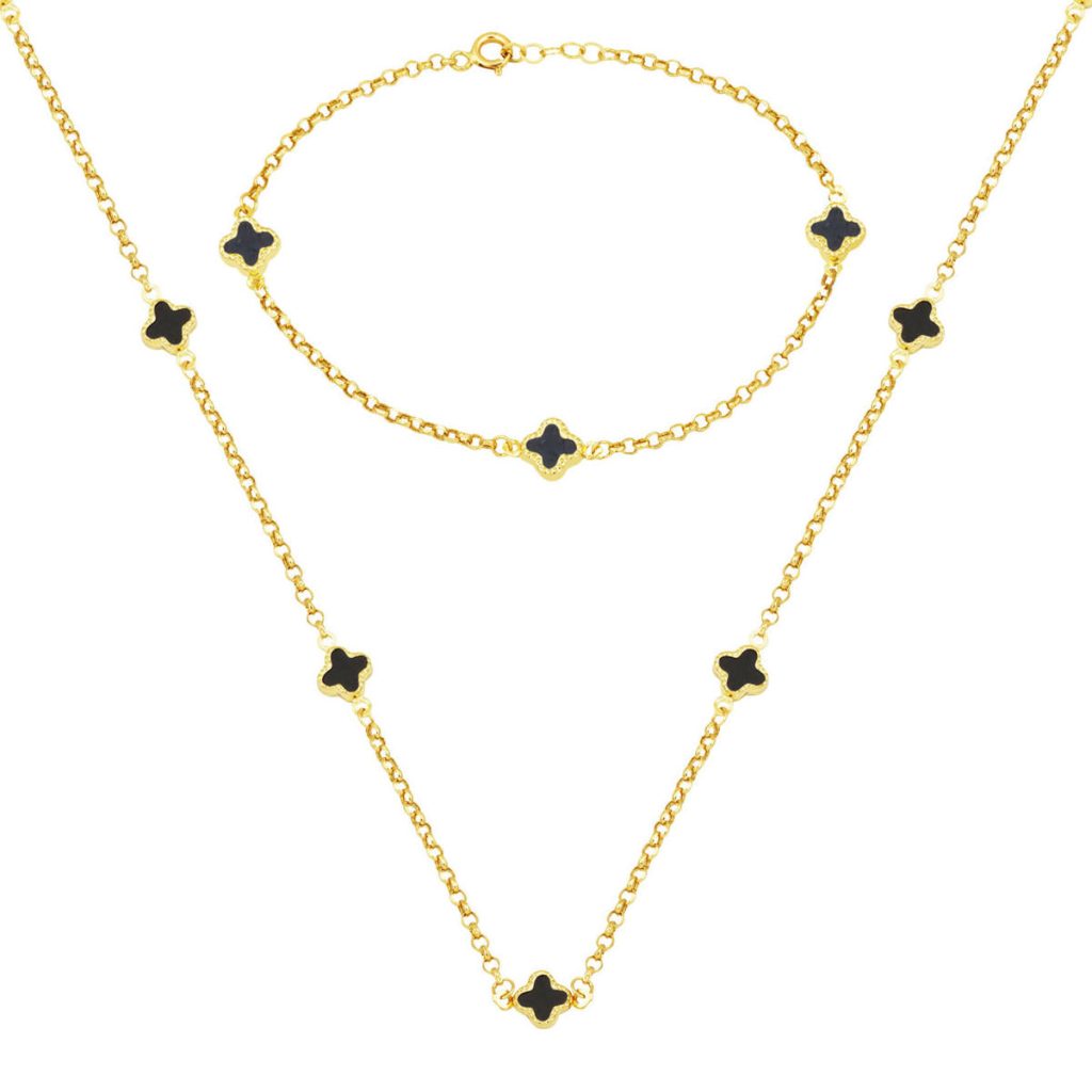 Oniks with Stones Clover 14 Karat Gold Set