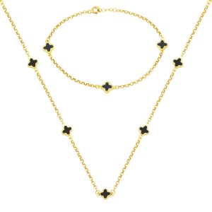 Oniks with Stones Clover 14 Karat Gold Set