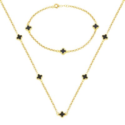 Oniks avec Pierres Trèfle 14 Carats Or Parure