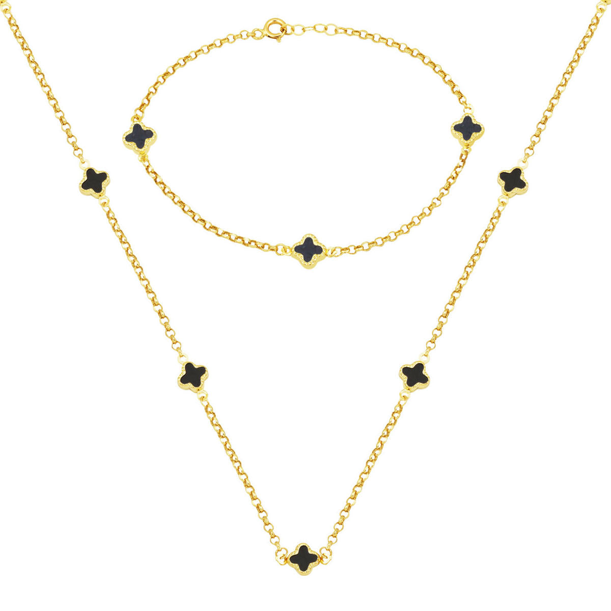 Oniks avec Pierres Trèfle 14 Carats Or Parure