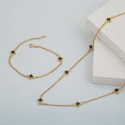 Oniks avec Pierres Trèfle 14 Carats Or Parure - 14K - 6.55g - EZ Gold