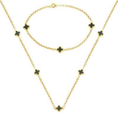 Zümrüt Greeni Van Cleef 14K Necklace Bracelet Set