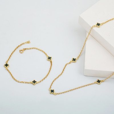 Zümrüt Greeni Van Cleef 14K Necklace Bracelet Set - 14K - 6.77g - EZ Gold