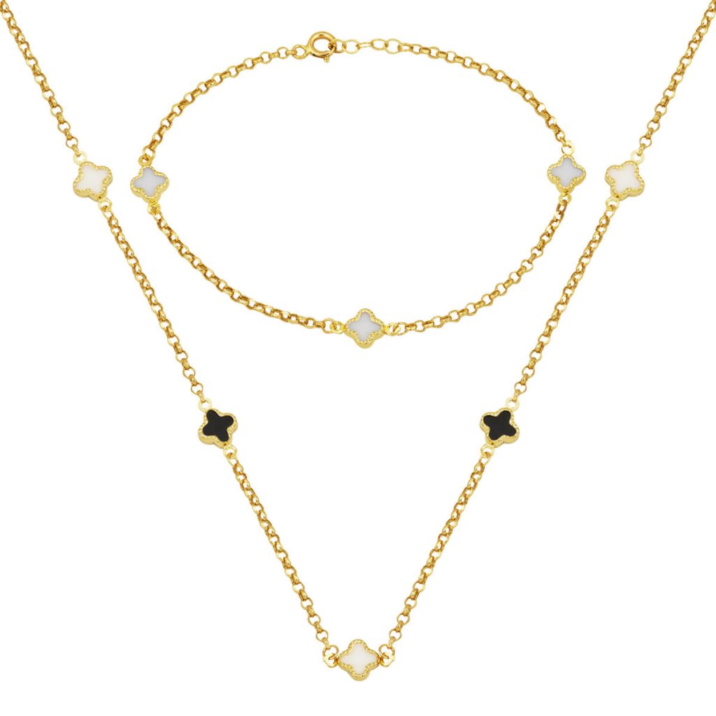 Black White with Clover 14 Karat Gold Set