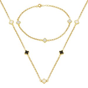 Black White with Clover 14 Karat Gold Set