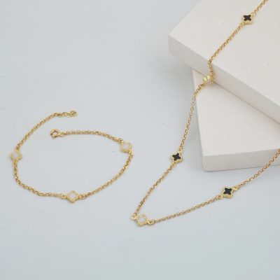 Noir Blanc avec Trèfle 14 Carats Or Set - 14K - 6.04g - EZ Gold