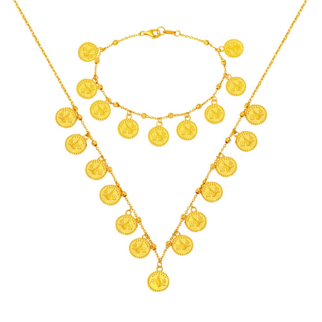 22 Karat Tughra Ball Beaded Gold Jewelry Set