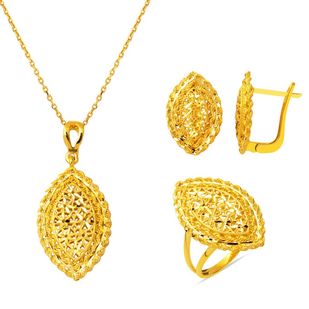 Marquise Fleur de Vie 22 Carats Or Trois pièces Set
