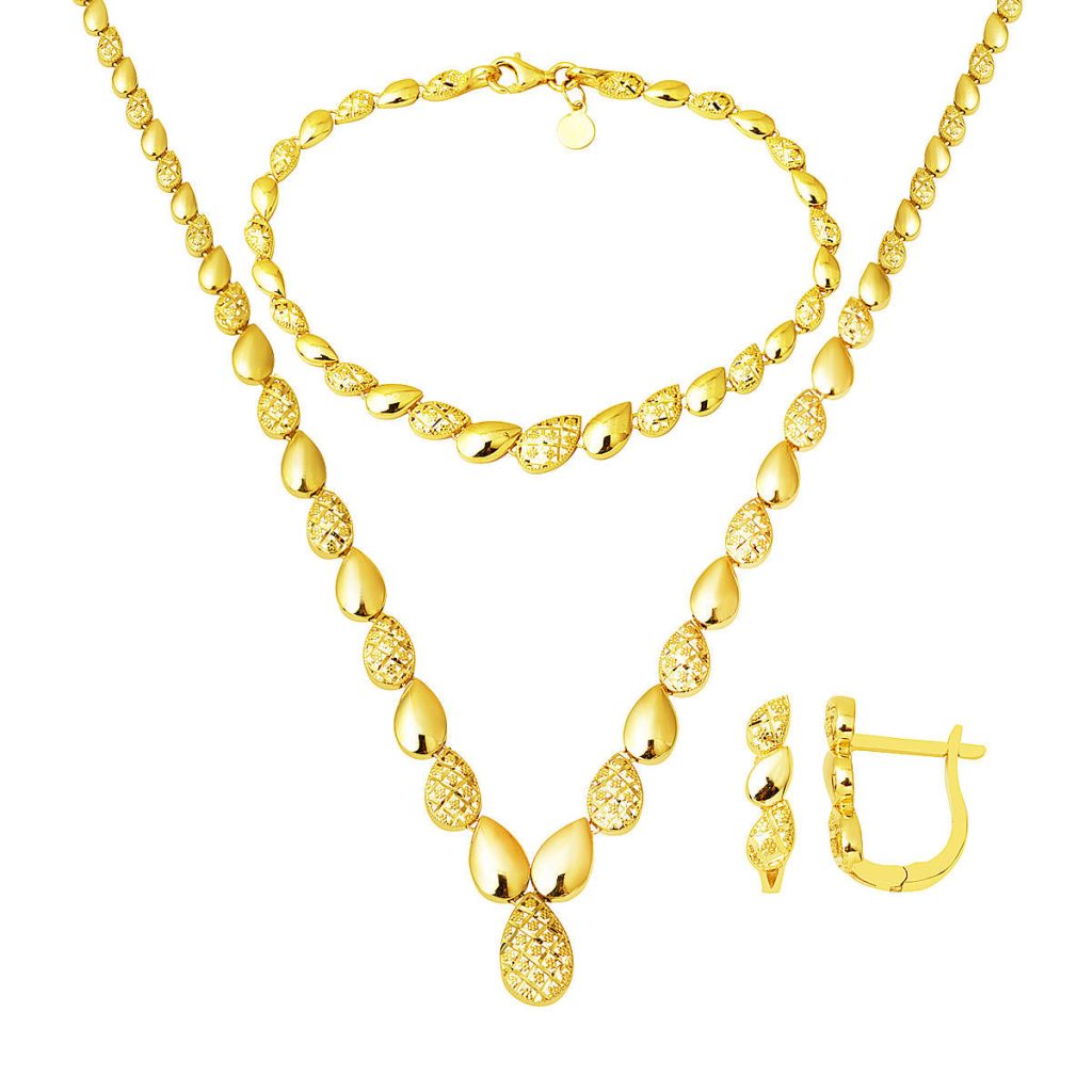 Drop Yolu Plain 14 Karat Gold Jewelry Set