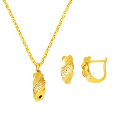 Twisted Necklace Earringli 14K Gold Takı Seti