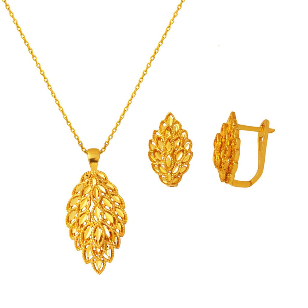 Leaflı Necklace Earringli 22 Karat Gold Jewelry Set