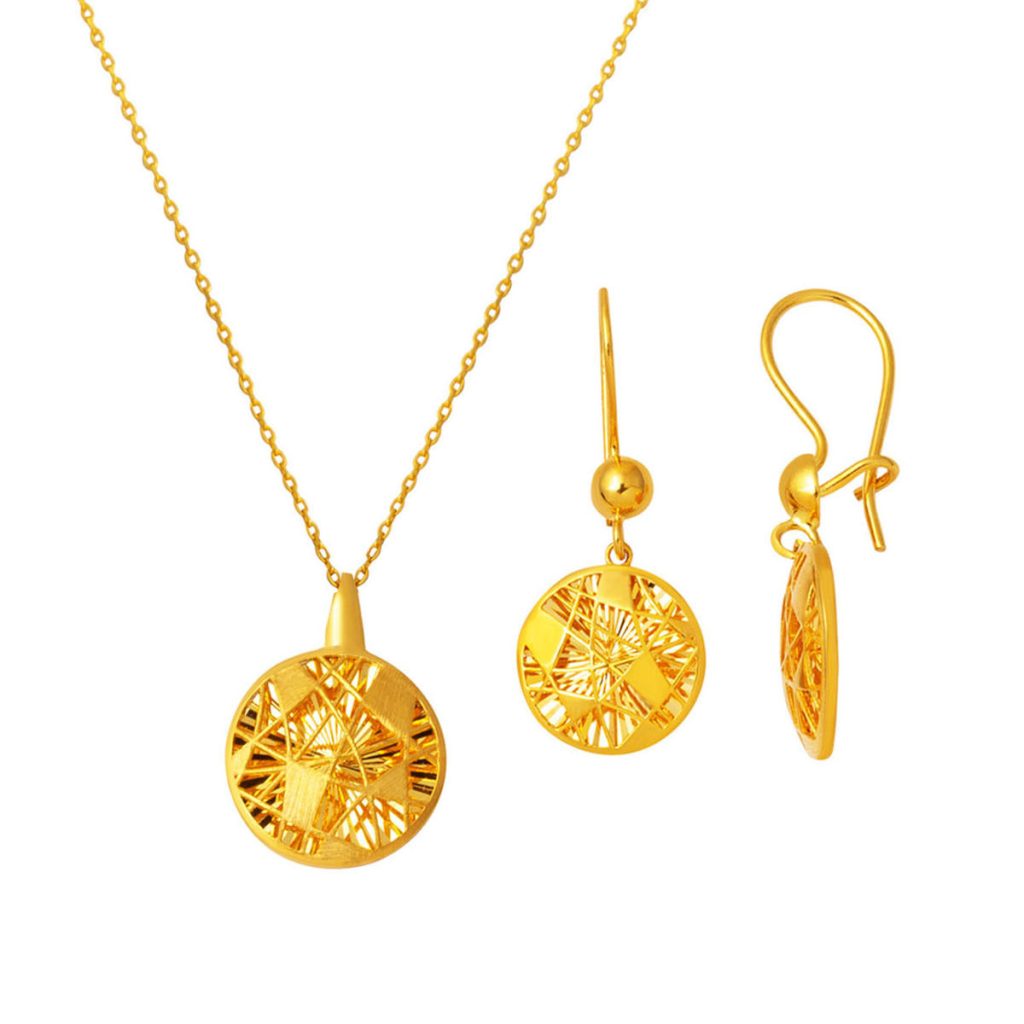 Işıltılı Design Necklace Earringli Gold Set
