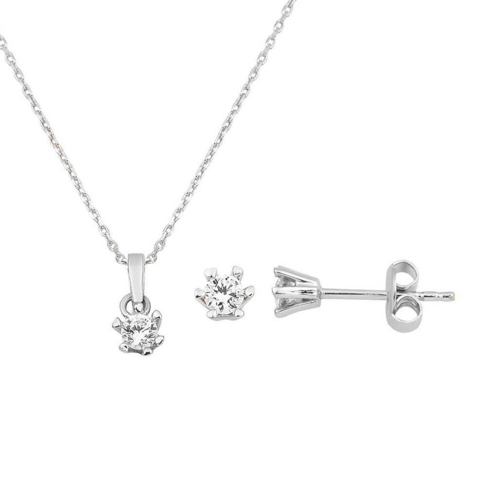 Altı Griffelı Solitaire 14 Carats Blanc Or 2&rsquo;li Set