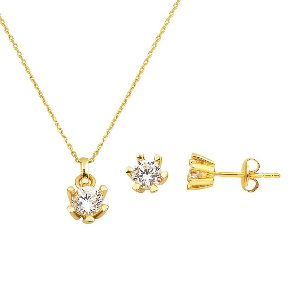 Tek avec Pierres 14 Carats Collier Boucle d'oreille Or Set