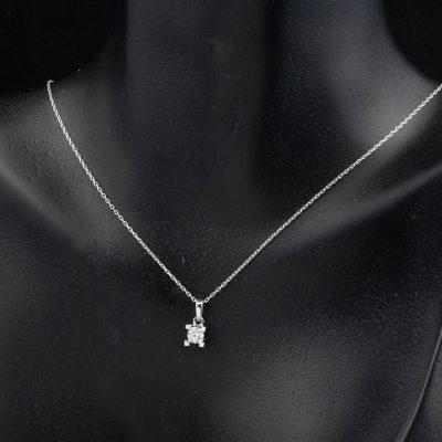 14 Carats Blanc Or Solitairelı Collier Boucle d'oreilleli Set - 14K - 3.03g - EZ Gold