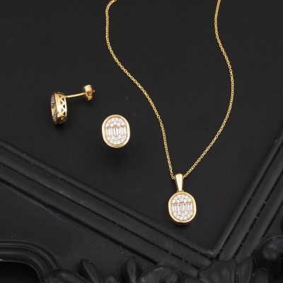 Kolye Ve Earringli Baguette 14K Gold Set - 14K - 5.79g - EZ Gold