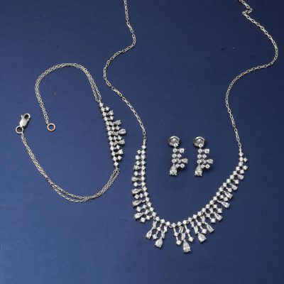 Beyaz Altın Damla 14 Ayar Üçlü Set - 14K - 12.18g - EZ Gold