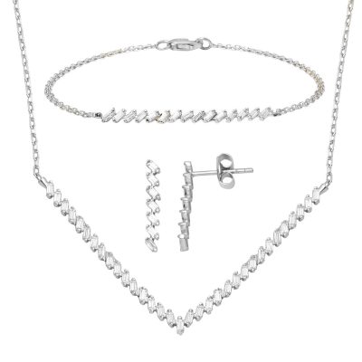 Baguette Su Yolu 14 Carats Blanc Or Trois pièces Set