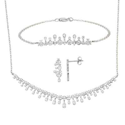 Drop Design 14K White Gold Three-piece Set