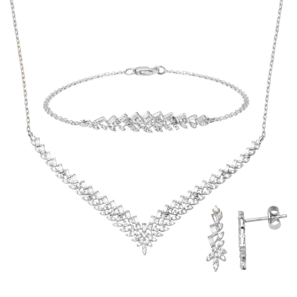 Liya Baguette with Stones 14 Karat White Gold Engagement Set