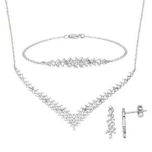 Liya Baguette with Stones 14 Karat White Gold Engagement Set