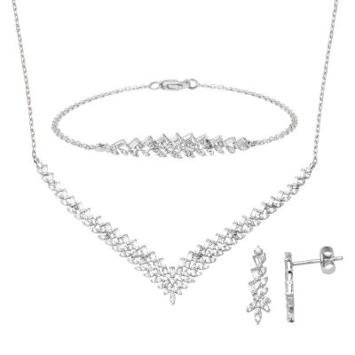 Liya Baguette with Stones 14K White Gold Nişan Seti