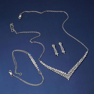Liya Baguette with Stones 14K White Gold Nişan Seti - 14K - 8.92g - EZ Gold