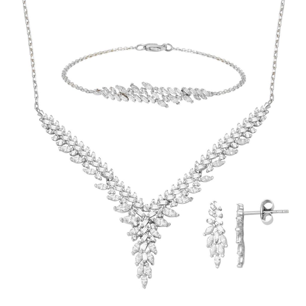 Hanımeli Design White Gold 14 Karat Engagement Set