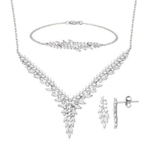 Hanımeli Design White Gold 14 Karat Engagement Set