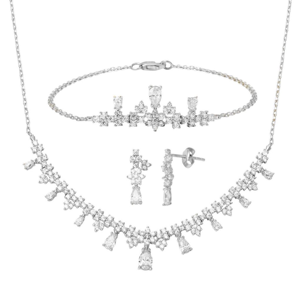 Drop with Stones White Gold 14 Karat Söz Jewelry Set