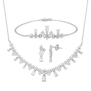 Drop with Stones White Gold 14 Karat Söz Jewelry Set