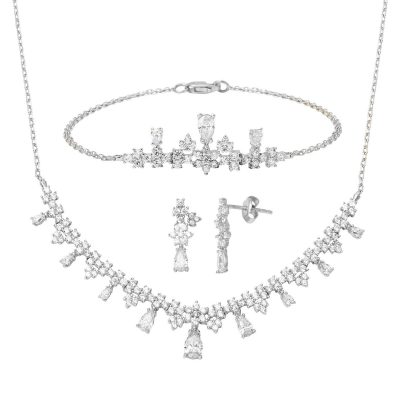 Goutte avec Pierres Blanc Or 14 Carats Söz Takı Seti