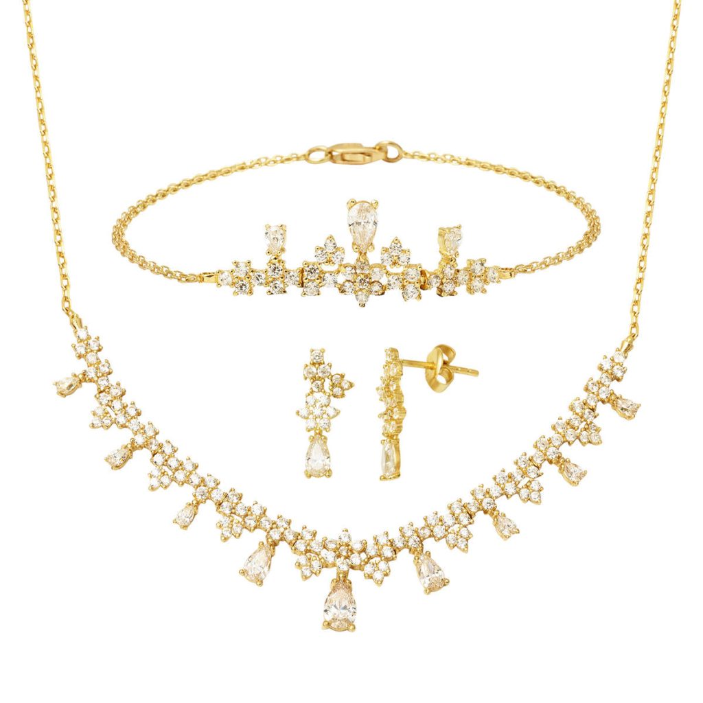 Drop with Stones 14 Karat Gold Engagement Set