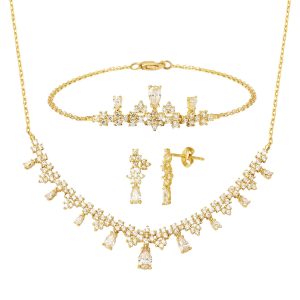Drop with Stones 14 Karat Gold Engagement Set