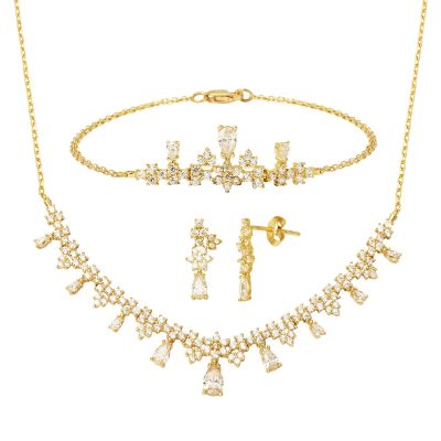 Drop with Stones 14K Gold Nişan Set
