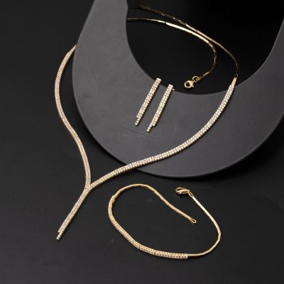 Sarkıt Rivière 2 Rang Jaune Or Collier Seti - 14K - 11.35g - EZ Gold