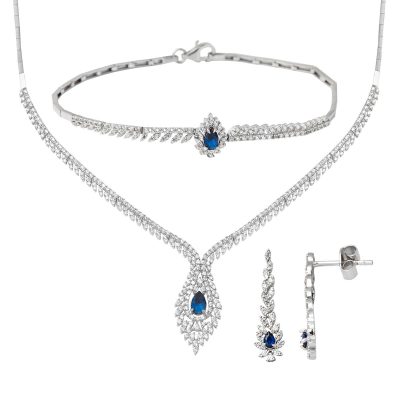 Blue with Stones 14K White Gold Set