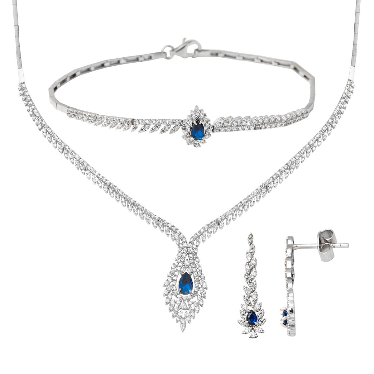 Bleu avec Pierres 14 Carats Blanc Or Set