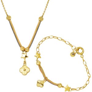 Trèfle Collier Bracelet finli 14 Carats Or Spor Set