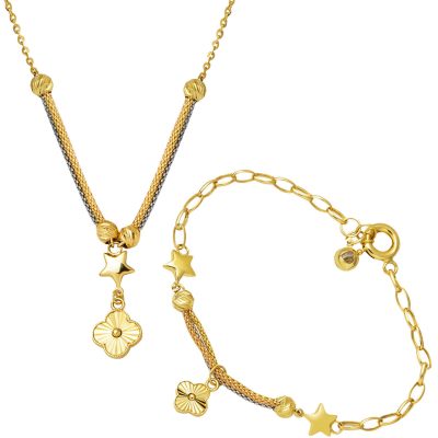 Trèfle Collier Bracelet finli 14 Carats Or Spor Set
