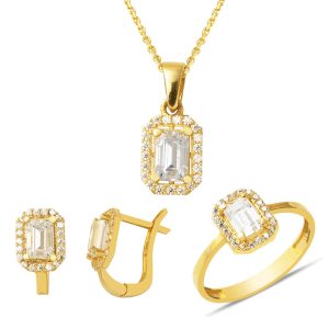 Baguette Tek avec Pierres 14 Carats Or Trois pièces Spor Set