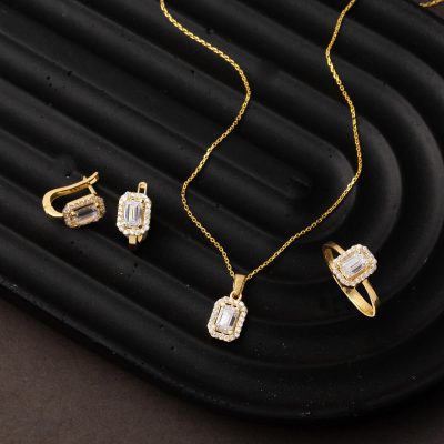 Baget Tek Taşlı 14 Ayar Altın Üçlü Spor Set - 14K - 6.7g - EZ Gold