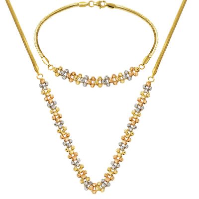 Üç Colored Balık Sırtı Doriclı 14K Gold Set
