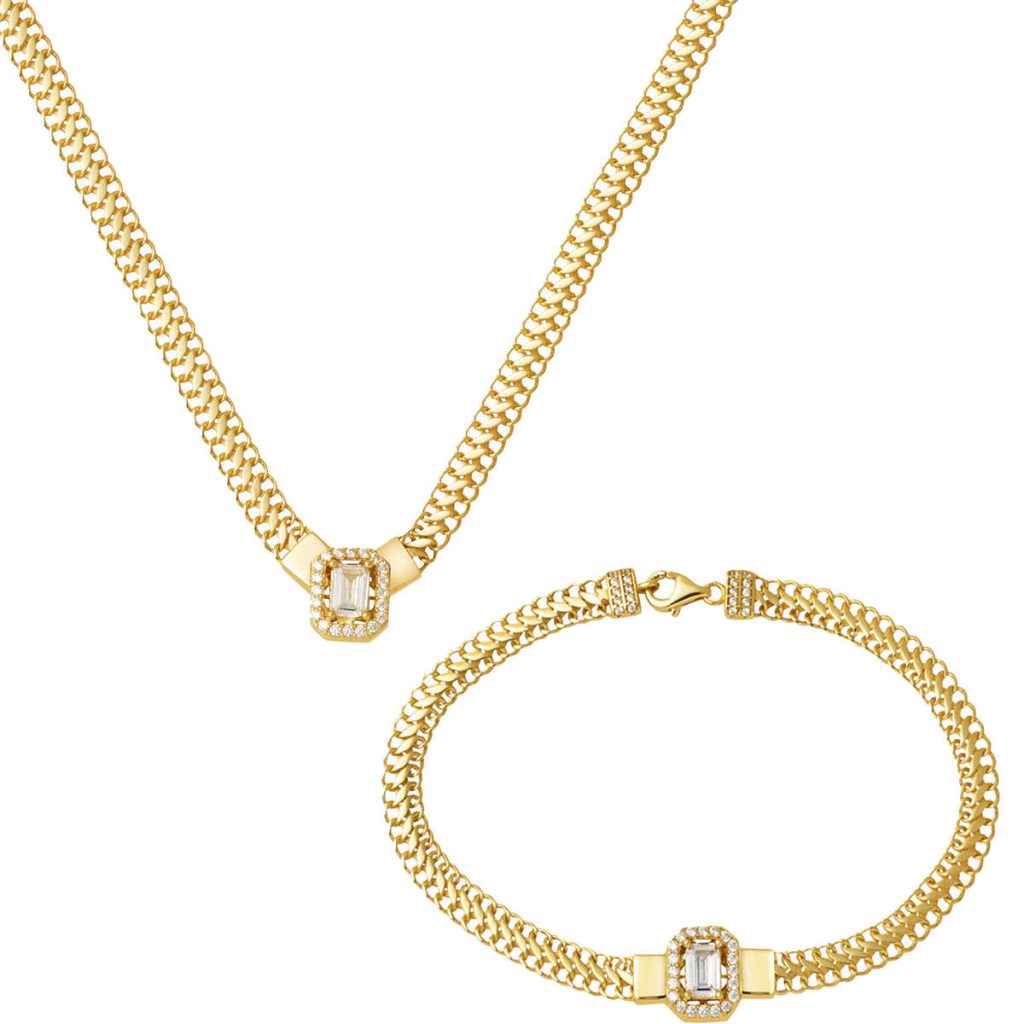 Örme a Chaine Baguette 14 Carats Or Set