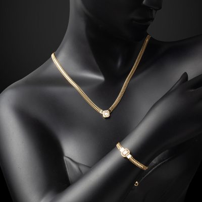 Örme Zincirli Baguette 14 Carats Or Set - 14K - 16.1g - EZ Gold